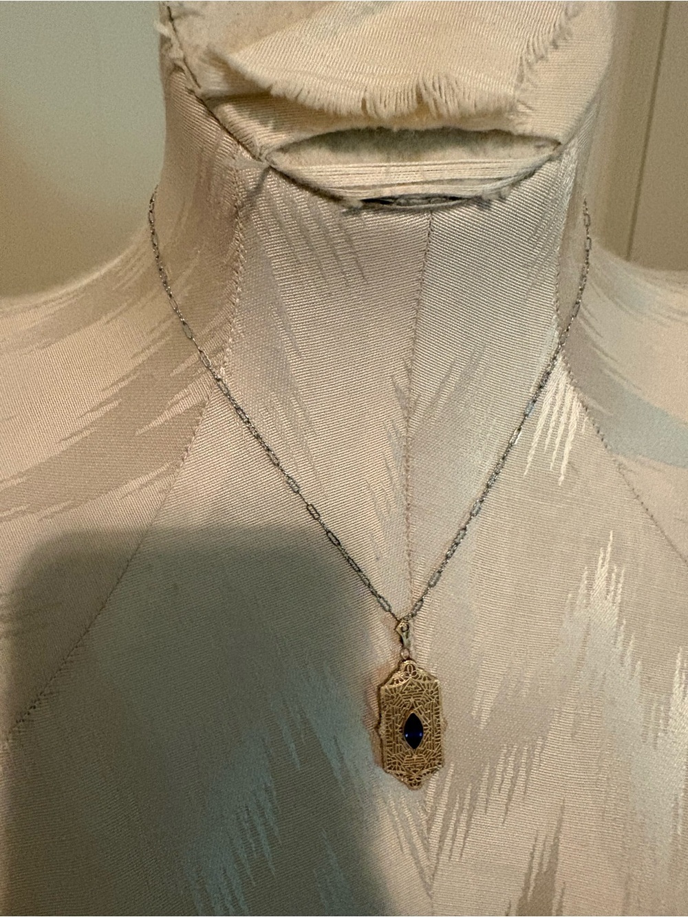 Vintage-Inspired Goldtone  Filigree Pendant Necklace with Blue Stone